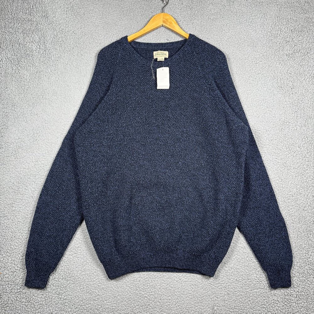 St Johns Bay Fisherman Sweater Mens Size‎ XLT Navy Cable Knit Raglan Ribbed VTG